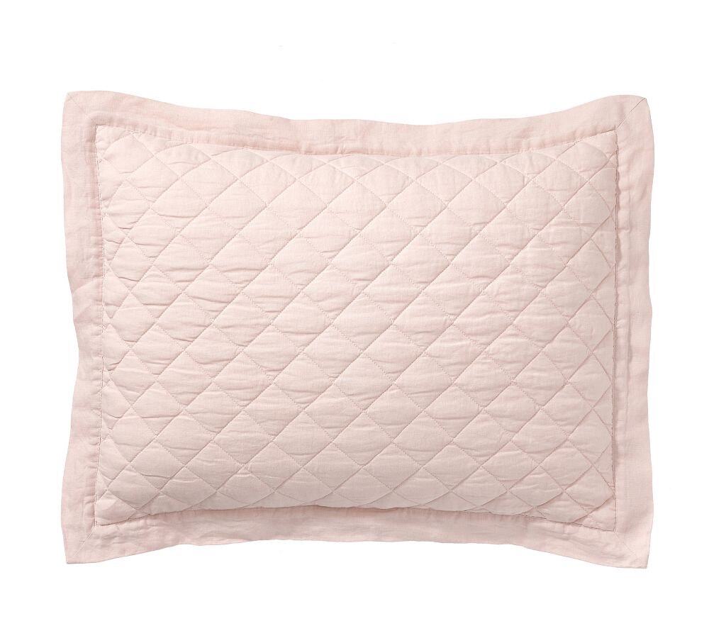2 Pottery Barn Belgian Flax Linen Diamond Quilted Sham Soft Rose Pink Standard